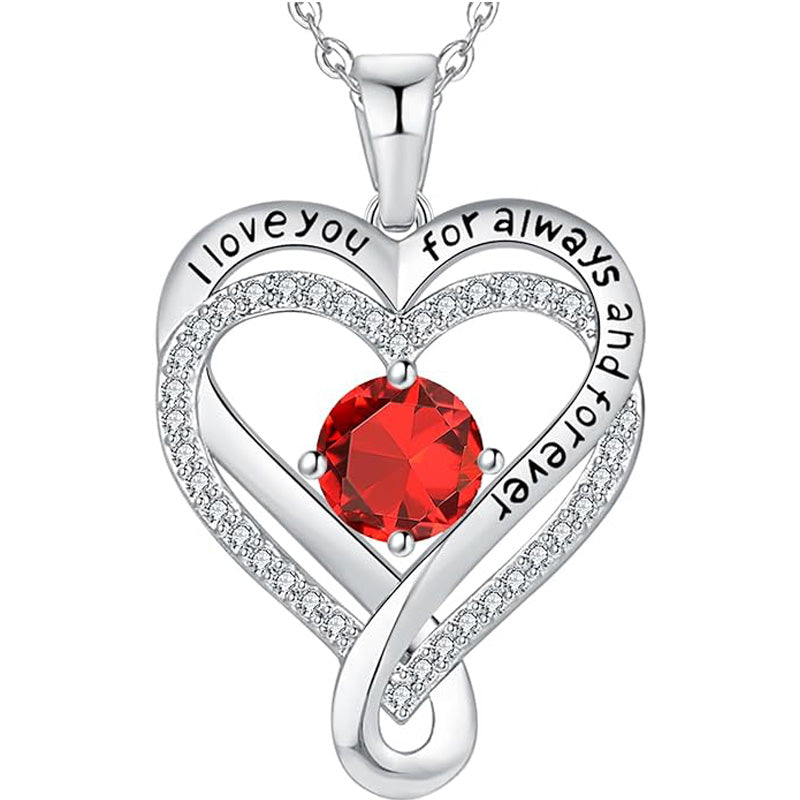 Infinity Heart Birthstone Necklace for Women S925 Sterling Silver