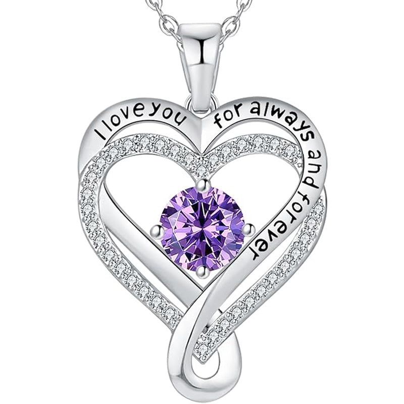 Infinity Heart Birthstone Necklace for Women S925 Sterling Silver