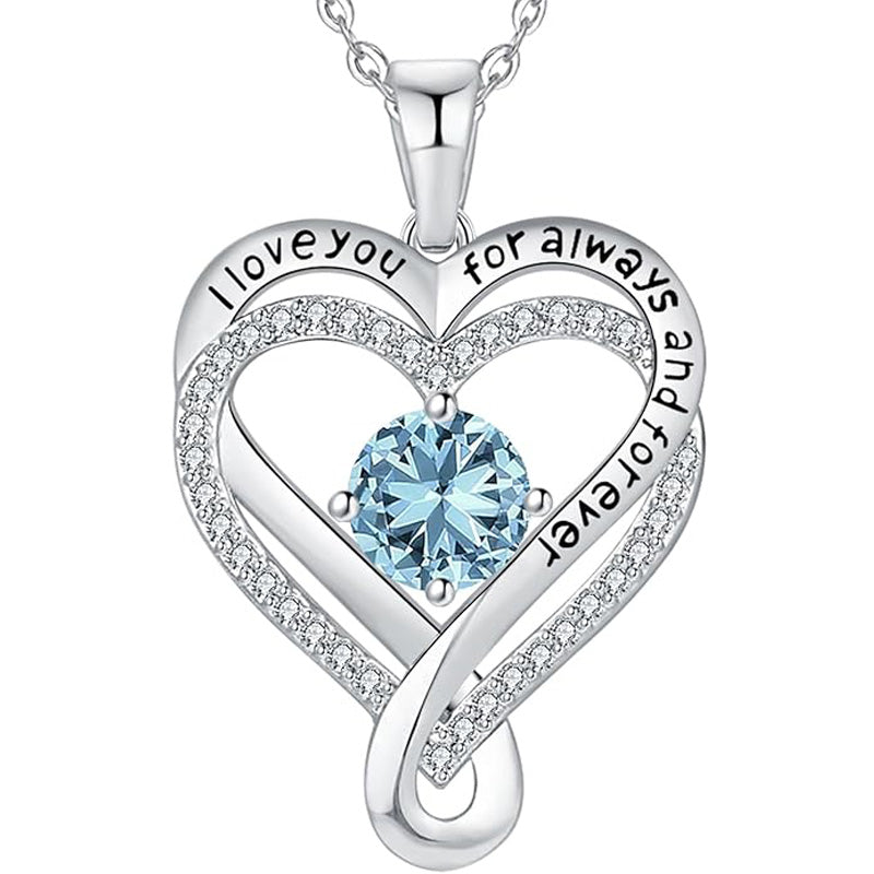 Infinity Heart Birthstone Necklace for Women S925 Sterling Silver