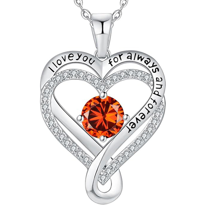 Infinity Heart Birthstone Necklace for Women S925 Sterling Silver