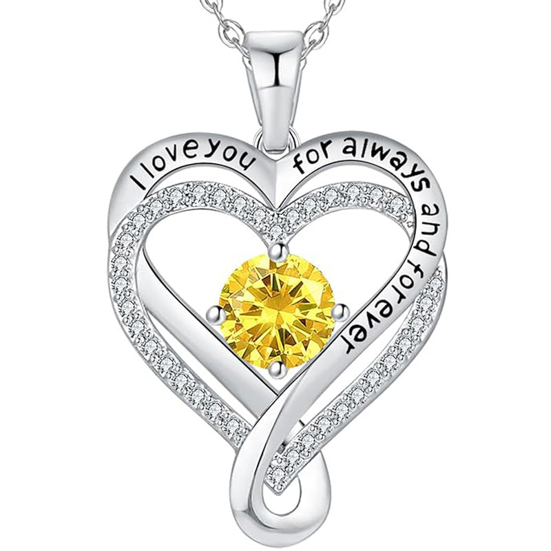 Infinity Heart Birthstone Necklace for Women S925 Sterling Silver