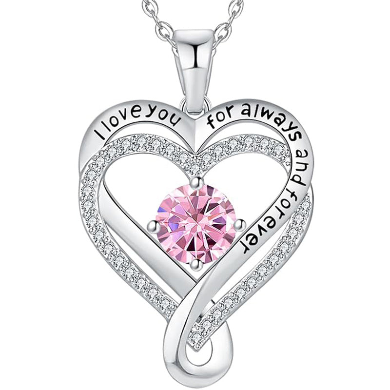 Infinity Heart Birthstone Necklace for Women S925 Sterling Silver