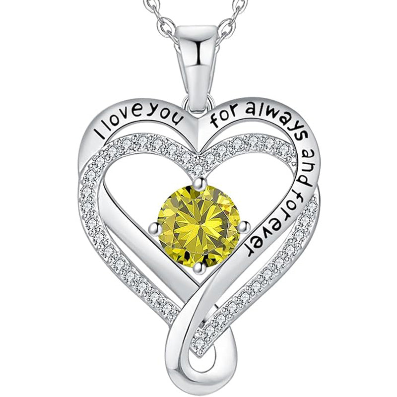 Infinity Heart Birthstone Necklace for Women S925 Sterling Silver