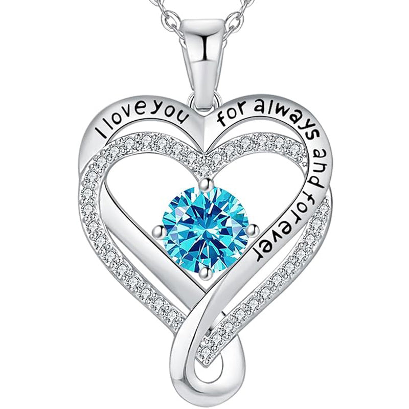 Infinity Heart Birthstone Necklace for Women S925 Sterling Silver