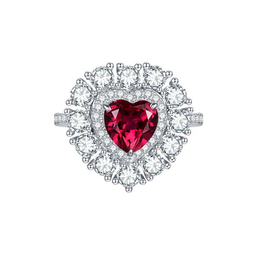 Lab Ruby Heart Ring in S925 Sterling Silver