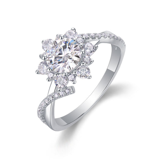 Moissanite Snowflake Engagement Ring in 925 Sterling Silver