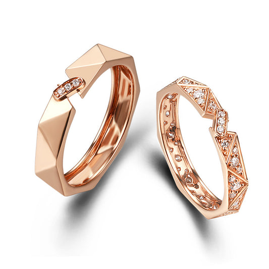 Luxury 18K Rose Gold Diamond Wedding Couple Rings
