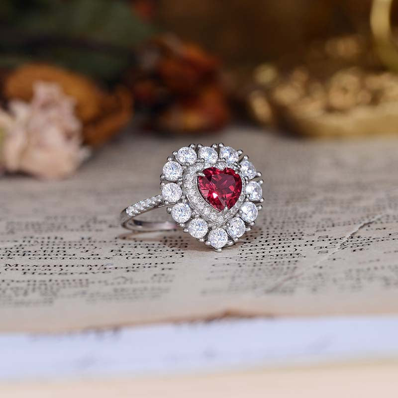 Lab Ruby Heart Ring in S925 Sterling Silver