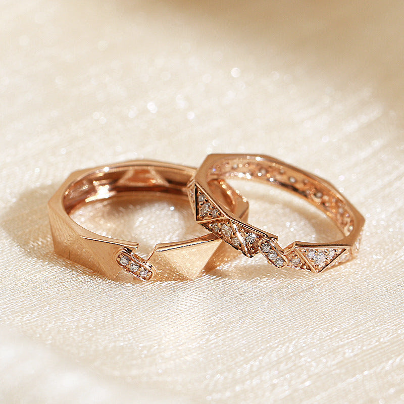 Luxury 18K Rose Gold Diamond Wedding Couple Rings