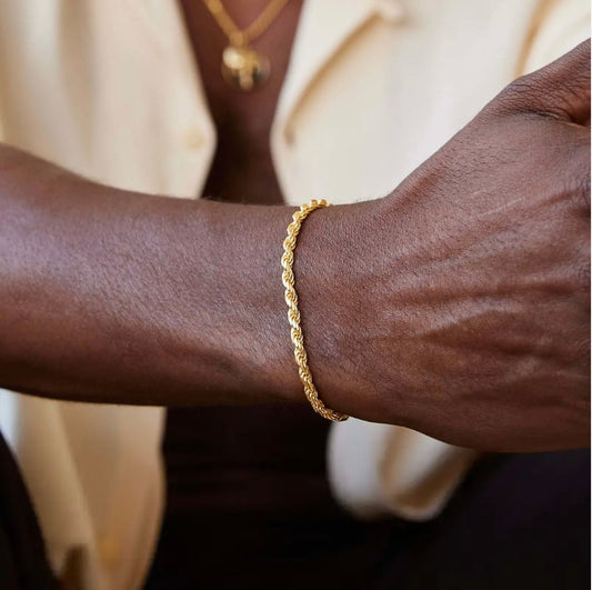 Simple Twist Style Bracelet for Men in 925 Sterling Silver「19cm」