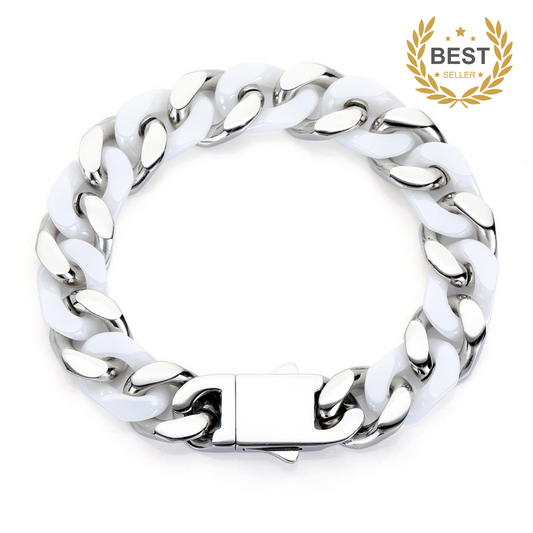 White Ceramic Splicing Cuban Bracelet for Men